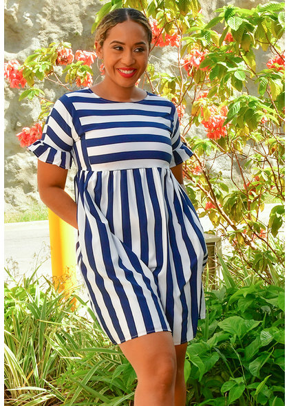 GETS ODELLA- Stripe Short Sleeve Dress with Frill