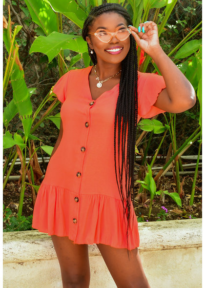 GETS OAKY- Frill Sleeve Dress with V-Neck