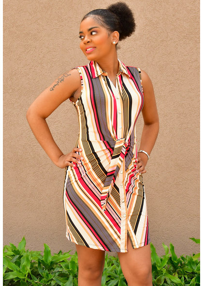 ROBERT LOUIS ISIS- Stripe Dress with Collar