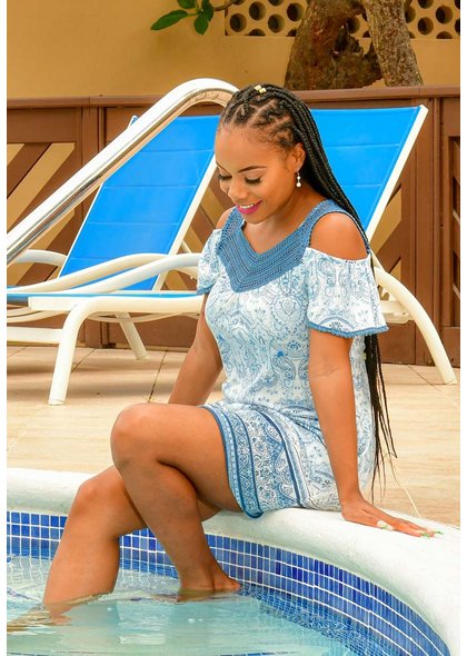 ABSOLUTELY FAMOUS ILANNA- Cold Shoulder Printed Dress