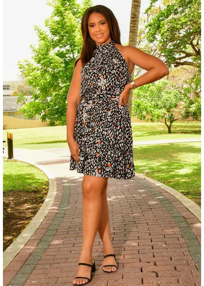 GETS OPLA- Printed Hi-Neck Dress