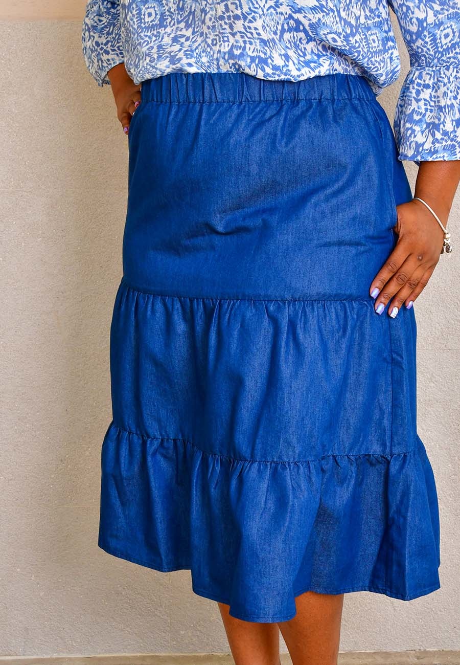 Plus size top tiered denim skirt