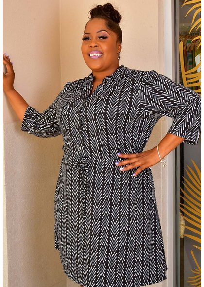 ROBERT LOUIS IDY-Plus Size Printed Dress with Drawstring Waist