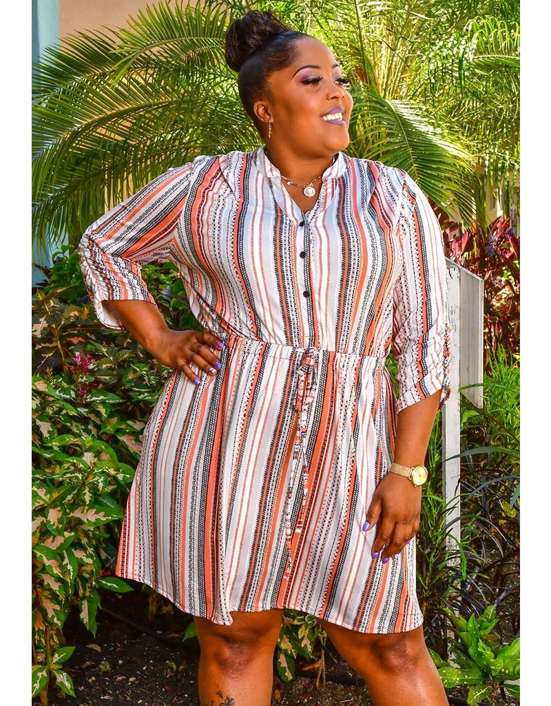 ROBERT LOUIS ILOW- Plus Size Stripe 3/4 Sleeve Dress