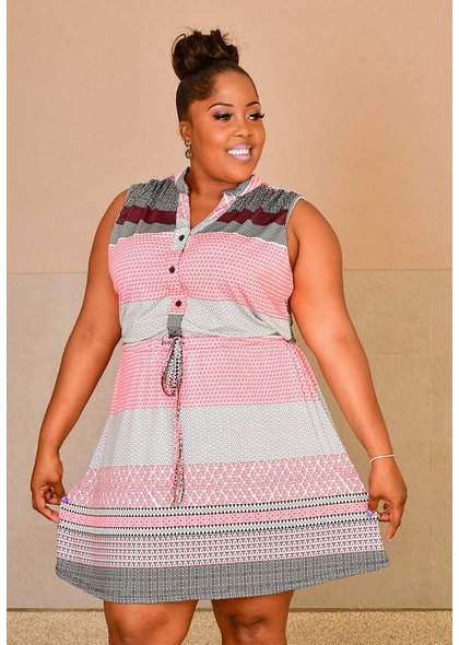 ROBERT LOUIS IVANU- Plus Size Printed Armhole with Drawstring @ Waist