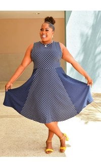 NY COLLECTION IYUO- Plus Size Polka Dot Fit and Flare Dress