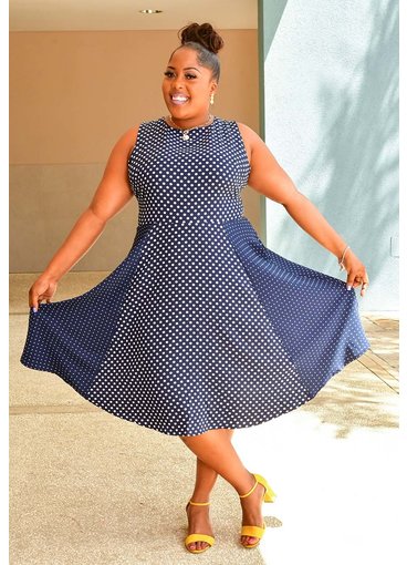 NY COLLECTION IYUO- Plus Size Polka Dot Fit and Flare Dress