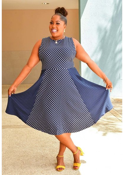 NY COLLECTION IYUO- Plus Size Polka Dot Fit and Flare Dress