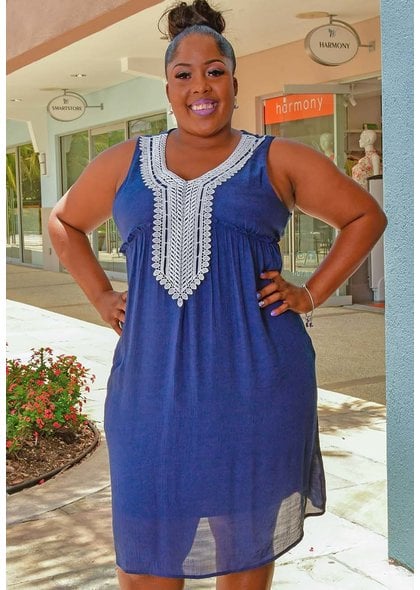 NY COLLECTION KOPOLO-Plus Size Sleeveless Dress with Crochet Detail