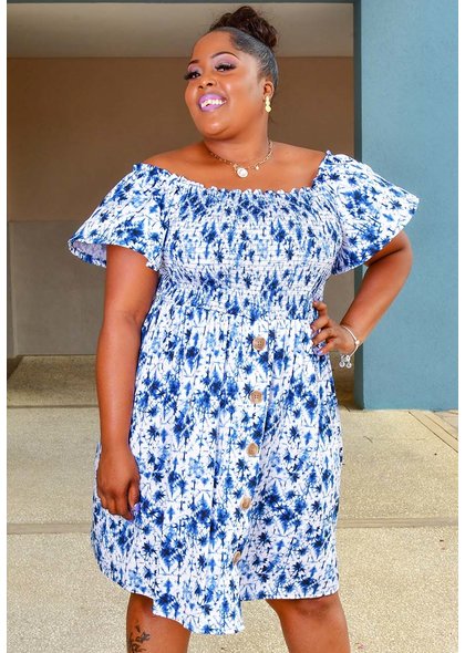 ROBERT LOUIS IISE- Plus Size Tie- Dye Off Shoulder Dress