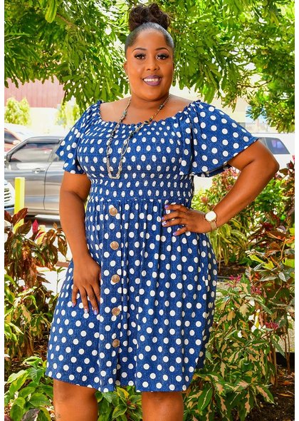 ROBERT LOUIS IISE- Plus Size Polka Dot Off Shoulder Dress