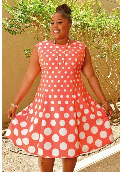 RAFE- Plus Size Polka Dot Fit & Flare Dress