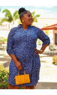 MLLE Gabrielle WIRO- Plus Size Floral Print 3/4 Sleeve Dress