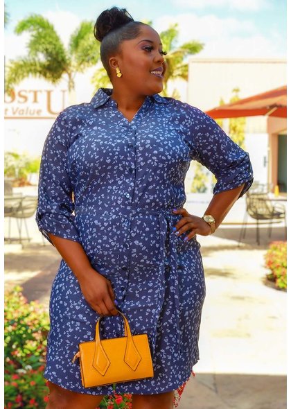 MLLE Gabrielle WIRO- Plus Size Floral Print 3/4 Sleeve Dress