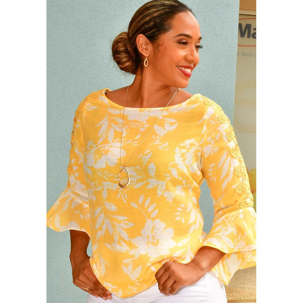 VERA- Floral Trumpet Sleeve Top
