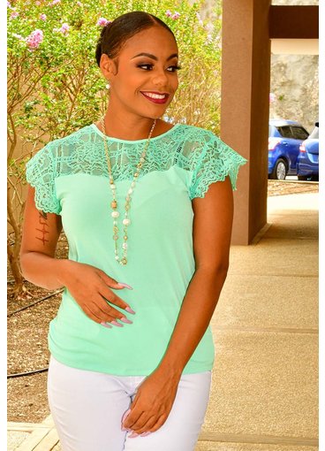 NY COLLECTION VILINO- Lace Top Short Sleeve Top
