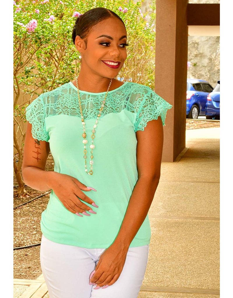 NY COLLECTION VILINO- Lace Top Short Sleeve Top