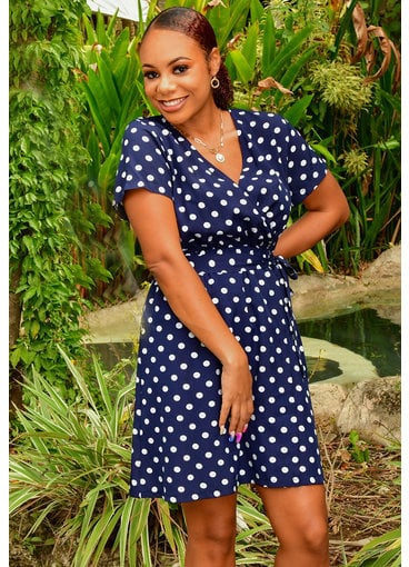 GETS OMRI- Polka Dot Faux Wrap Dress