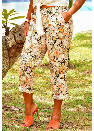 STAR STYLE ZALPINO- Floral Pants with Elastic Waist