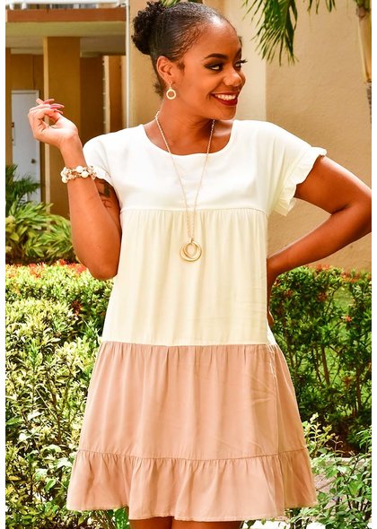 GETS OLEMI- 2 Tone Round Neck Dress