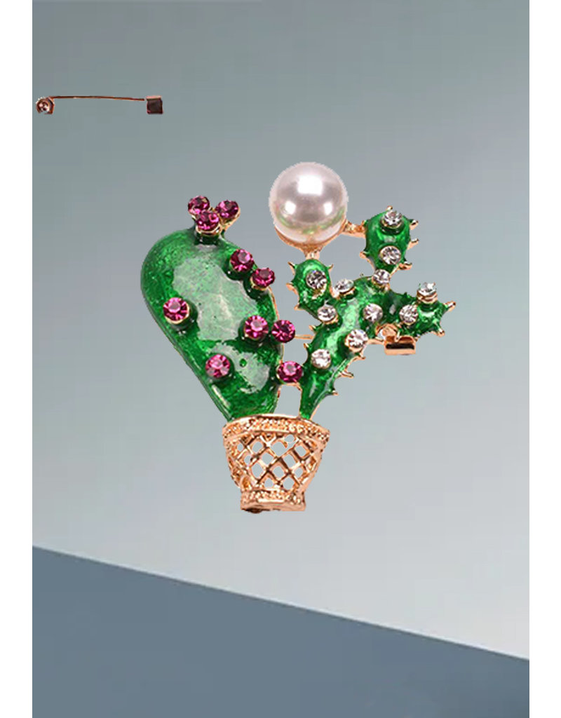 Cactus Brooch with Pearl