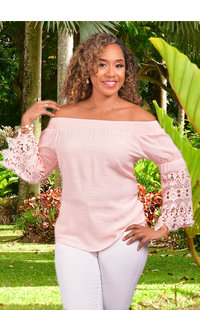 NY COLLECTION VINAD- Off Shoulder Top with Crochet Sleeves