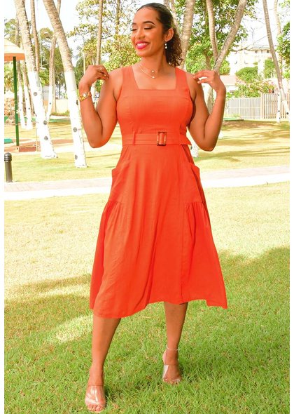 Maison Tara KANNON- Sleeveless Square Neck Dress with Pockets