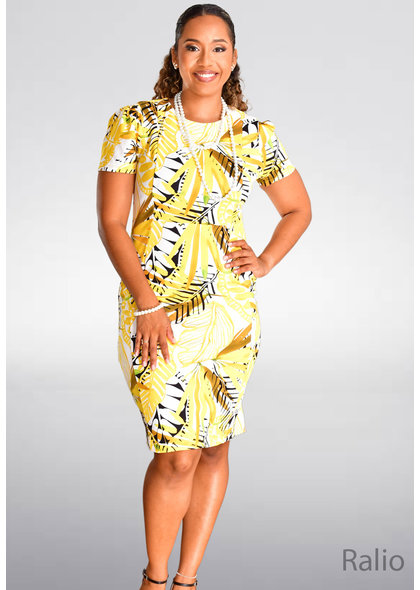 RALIO- Palm Print Short Sleeve Dress