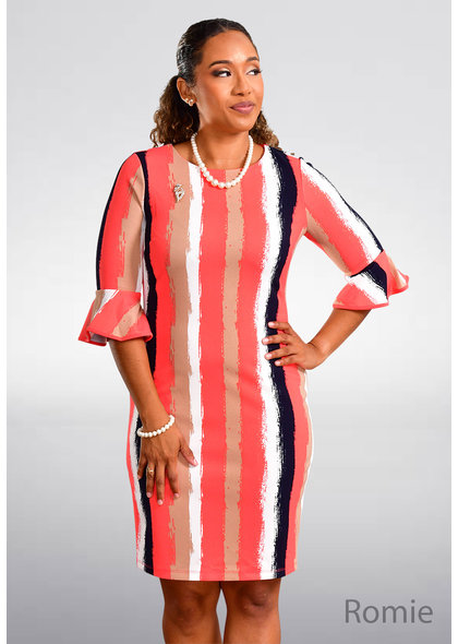 ROMIE- Printed 3/4 Trumpet Sleeve Dress