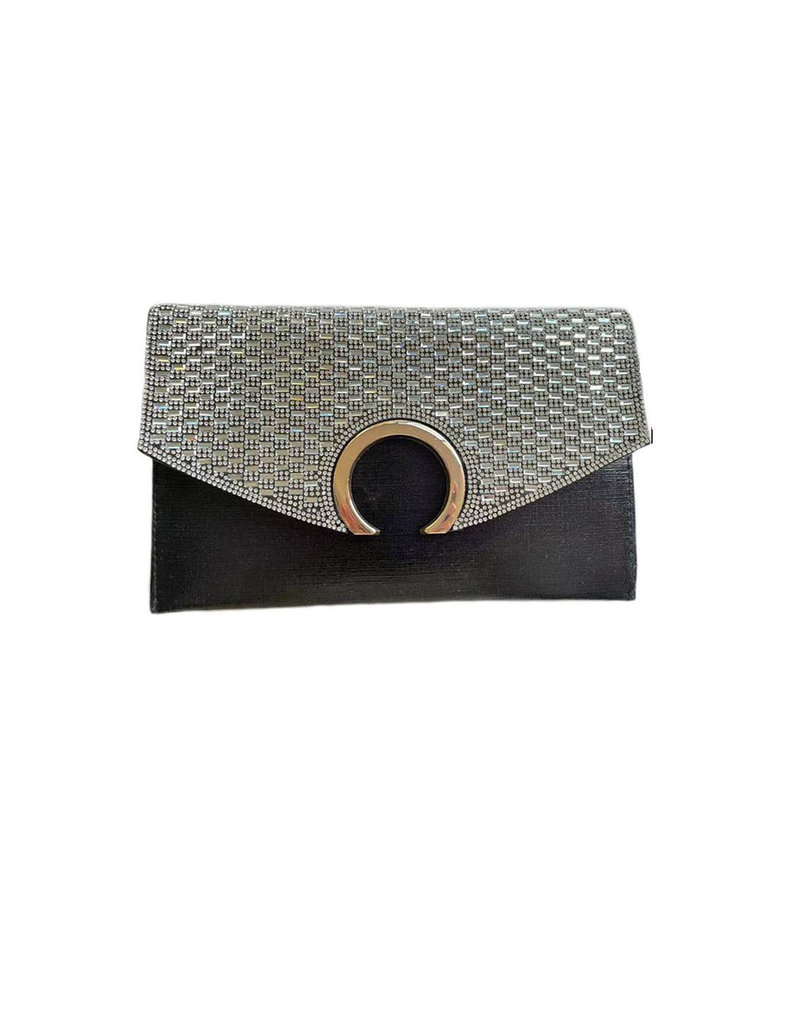 KMQ Envelop Clutch with Rhinestone Flap