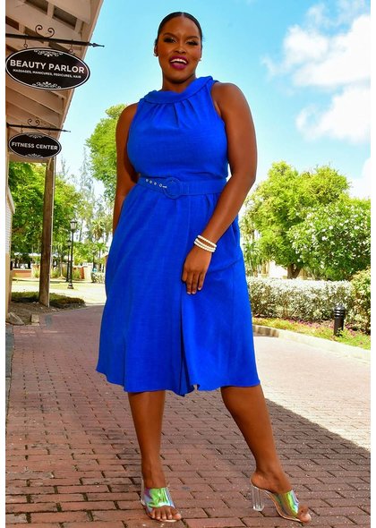 NAIMA- Off The Shoulder Belted Dress