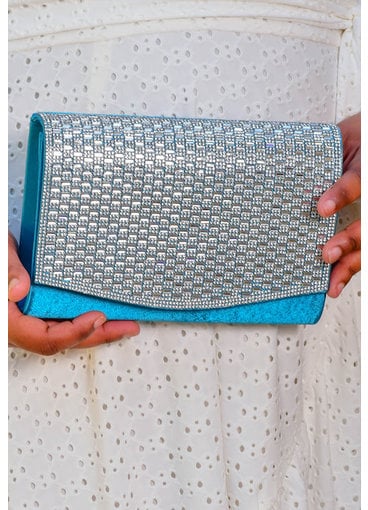 KMQ Satin Clutch with Rhinestone Flap