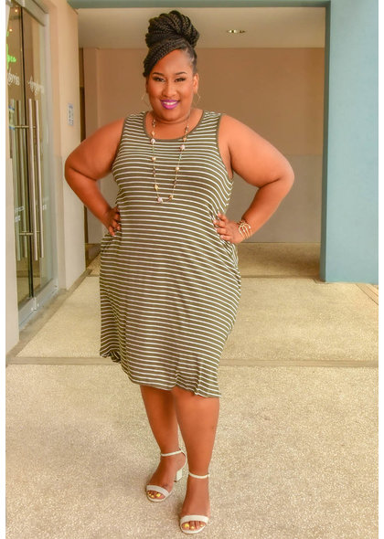 Nina Leonard ISHARP-Plus Size Armhole Stripe Hi-Lo Dress