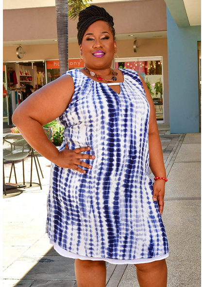 Nina Leonard KETUY- Plus Size Tie Dye Overlay Dress