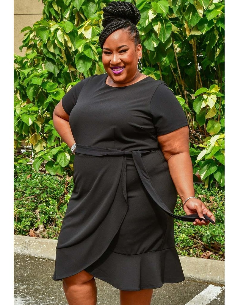 Shelby & Palmer RESHADI-Plus Size Short Sleeve Wrap Ruffle Hem Dress