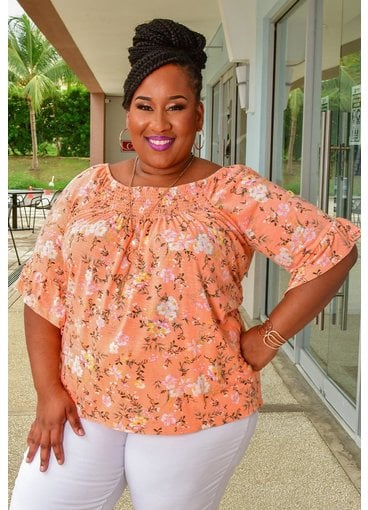 ABSOLUTELY FAMOUS VEFER- Plus Size Floral 3/4 Bell Sleeve Top
