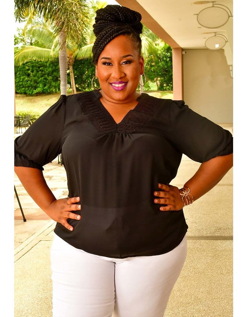 VEOLA- Plus Size Crochet V-Neck Top 