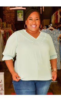 ZAC & RACHEL VEOLA- Plus Size Crochet V-Neck Top