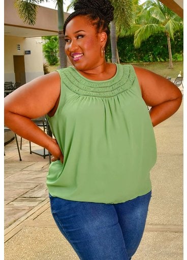 VOLK- Plus Size Frill Armhole Top with Elastic Hem 