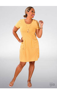 Nina Leonard IJIA- Stripe Short Sleeve Dress with Pockets