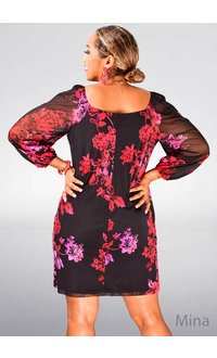 HARPER 241 MINA- Floral Square Neck Balloon Sleeve Dress