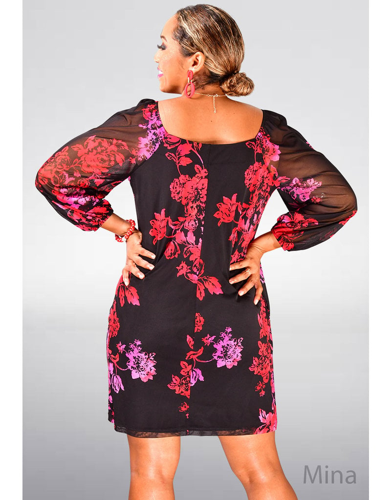 HARPER 241 MINA- Floral Square Neck Balloon Sleeve Dress