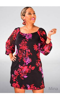 HARPER 241 MINA- Floral Square Neck Balloon Sleeve Dress