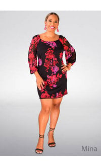 HARPER 241 MINA- Floral Square Neck Balloon Sleeve Dress