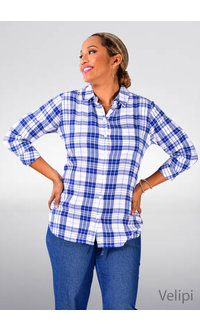 DASH VELIPI- Plaid 3/4 Sleeve Top