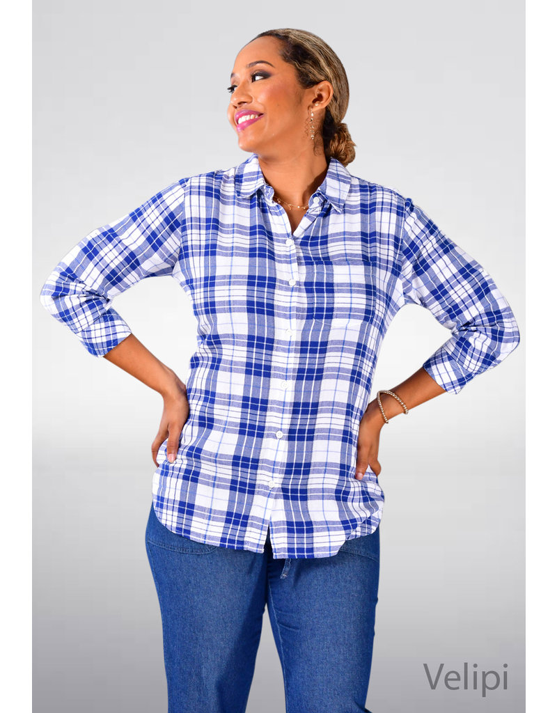 DASH VELIPI- Plaid 3/4 Sleeve Top