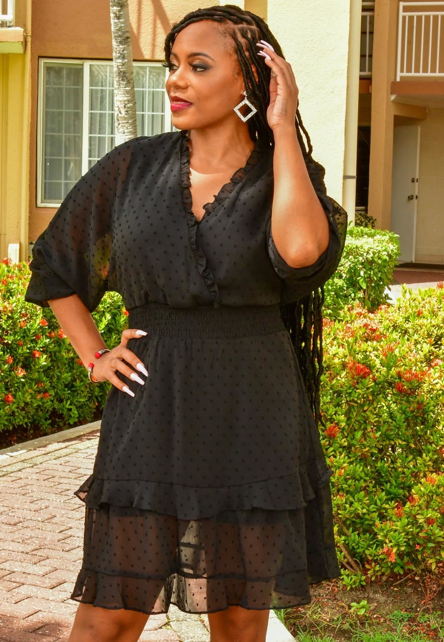 FERR- 3/4 Balloon Sleeve Dress - Harmonygirl.com