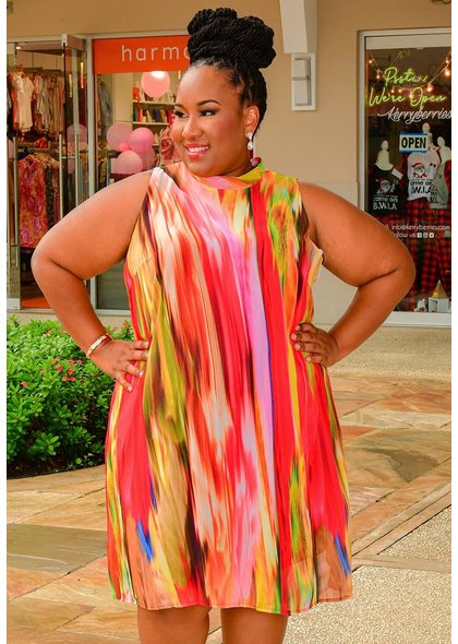 Signature FLAVIA- Plus Size Printed Mock Neck Dress
