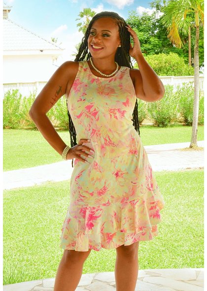 Signature REETIRA- Printed Armhole Dress with Ruffle Hem