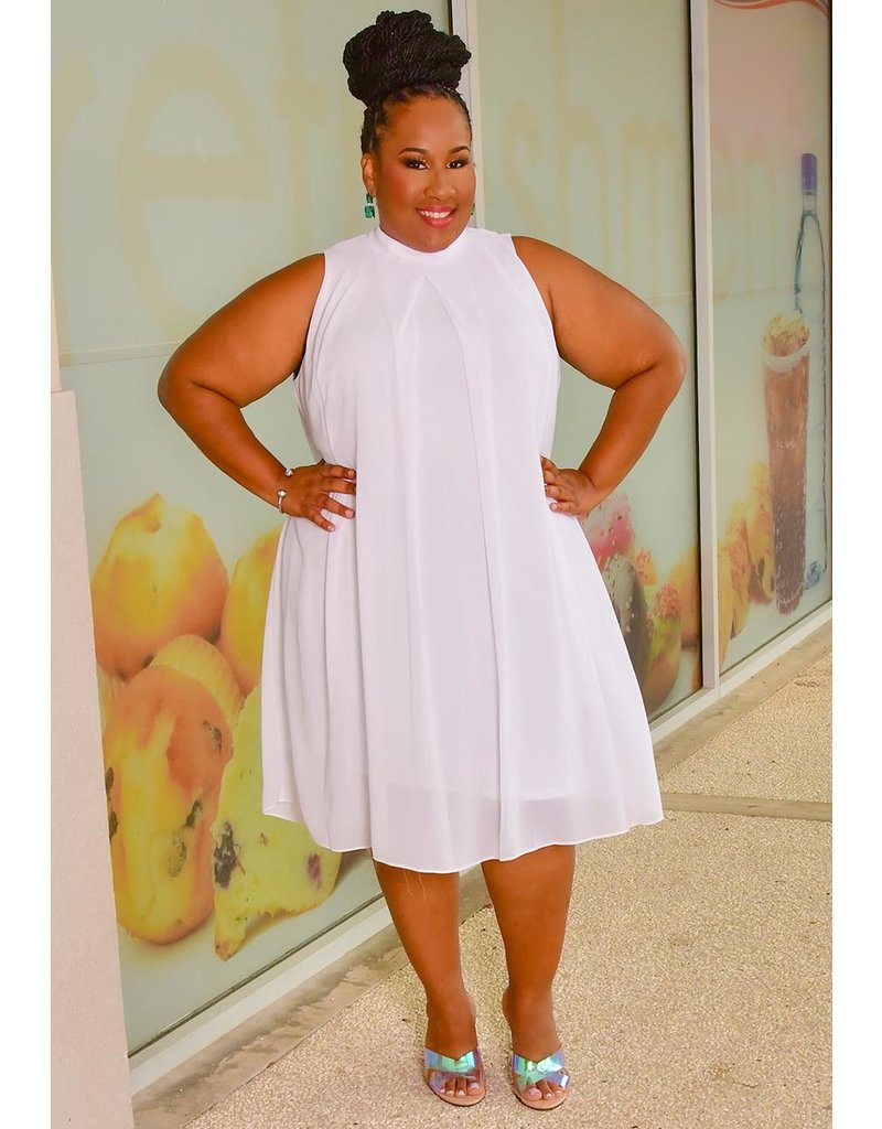 Signature REAH- Plus Size Solid Mock Neck Overlay Dress